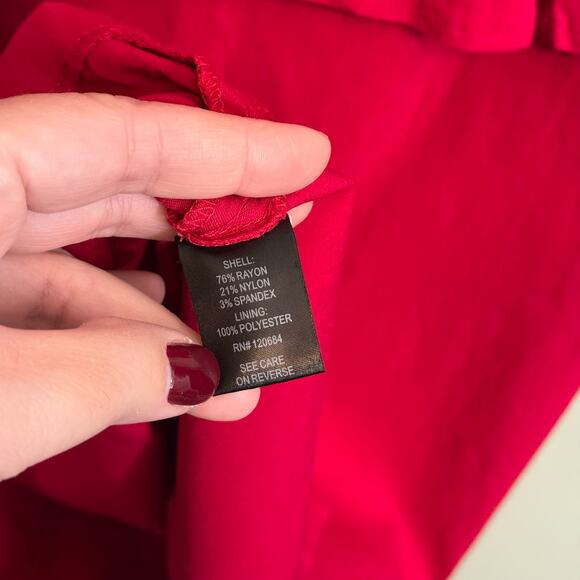 Torrid Pencil Bodycon Mini Dress 14 Red Retro Peplum Open Back Cap Sleeve Career - Picture 9 of 9